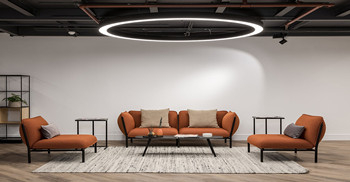 大楼设计方案：优雅沉稳的中性色调，局部点缀以时尚流行色彩，非常适合现代企业的需求