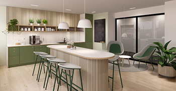 办公楼装修设计：家具系统采用品牌典型的颜色和材料概念