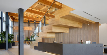 办公楼装修设计：建筑将木柱和钢柱融为一体，没有任何暴露