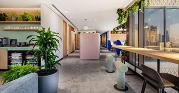 办公室装修设计：蓝色调与赤土色调相结合 营造出强烈、平衡的美感