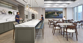 公司办公楼装修：“城堡”意象被嵌入到散落在办公室各处的突出拱形开口中