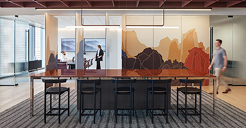 办公室设计装修：通过一个巨大的深色石材体量来表达令人难忘的抵达体验