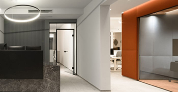 时尚办公空间设计：优质材料、令人兴奋的表面和色彩精心协调