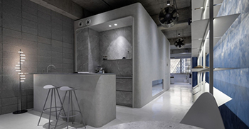 办公室空间设计：调色板以深海湾蓝和质朴的港口灰为主题色